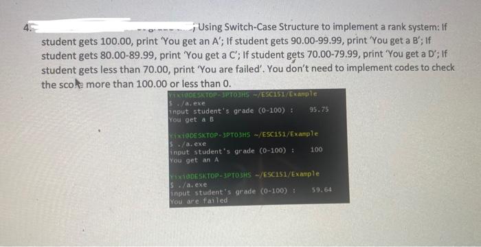 Solved Using Switch-Case Structure to implement a rank | Chegg.com