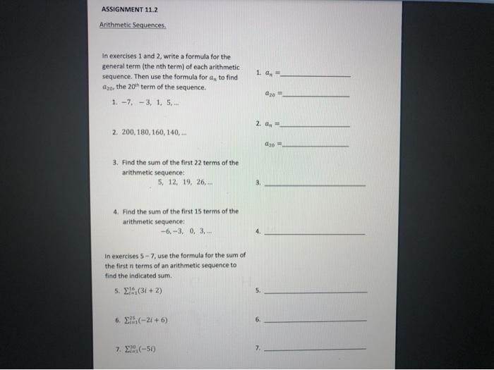 Solved ASSIGNMENT 11.2 Arithmetic Sequences 1. , - In | Chegg.com
