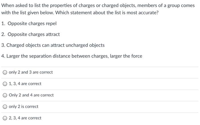 Solved When asked to list the properties of charges or | Chegg.com