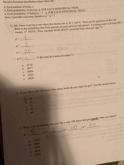 Solved Recall a binomial distribution where there are A | Chegg.com