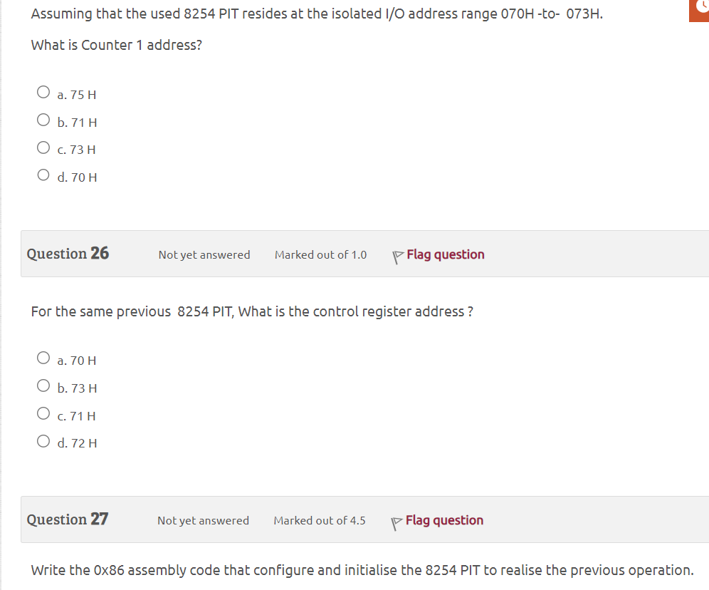 Solved Answer now:Assuming that the used 8254 PI T ﻿resides | Chegg.com