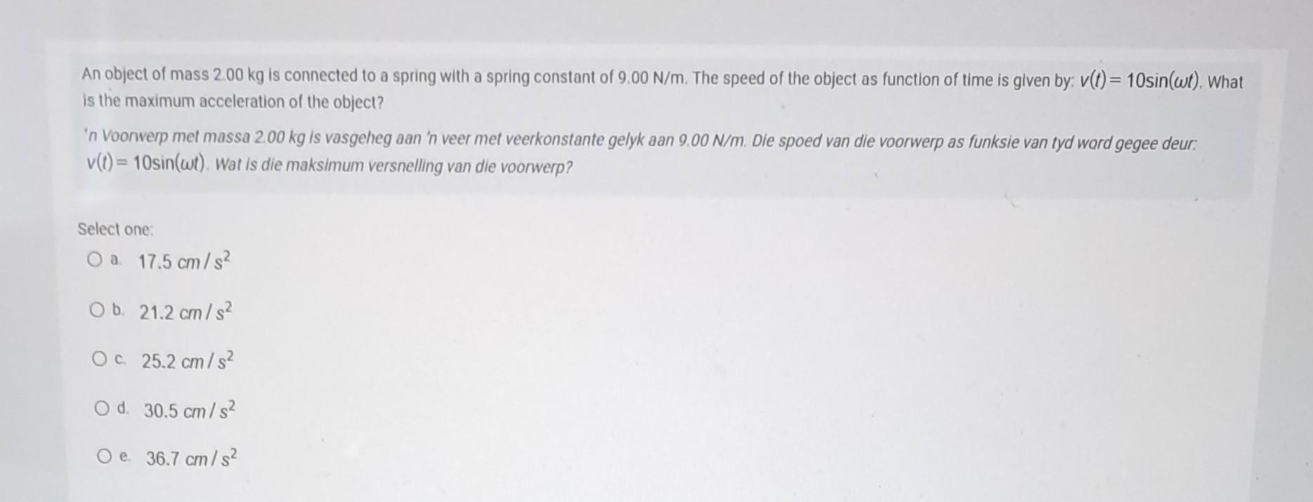 Solved An object of mass 2.00 kg is connected to a spring | Chegg.com