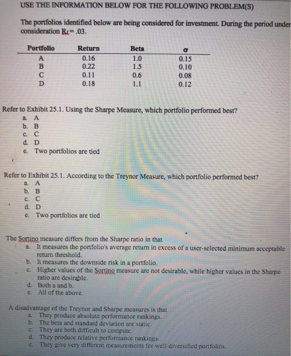 Solved USE THE INFORMATION BELOW FOR THE FOLLOWING | Chegg.com