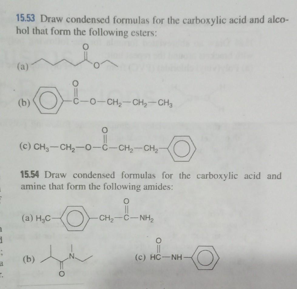 Solved 15.53 Draw condensed formulas for the carboxylic acid | Chegg.com