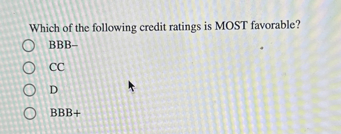 Solved Which Of The Following Credit Ratings Is MOST | Chegg.com
