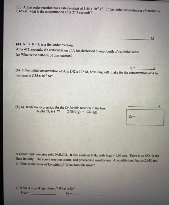 Solved (3.) A first order reaction has a rate constant of | Chegg.com