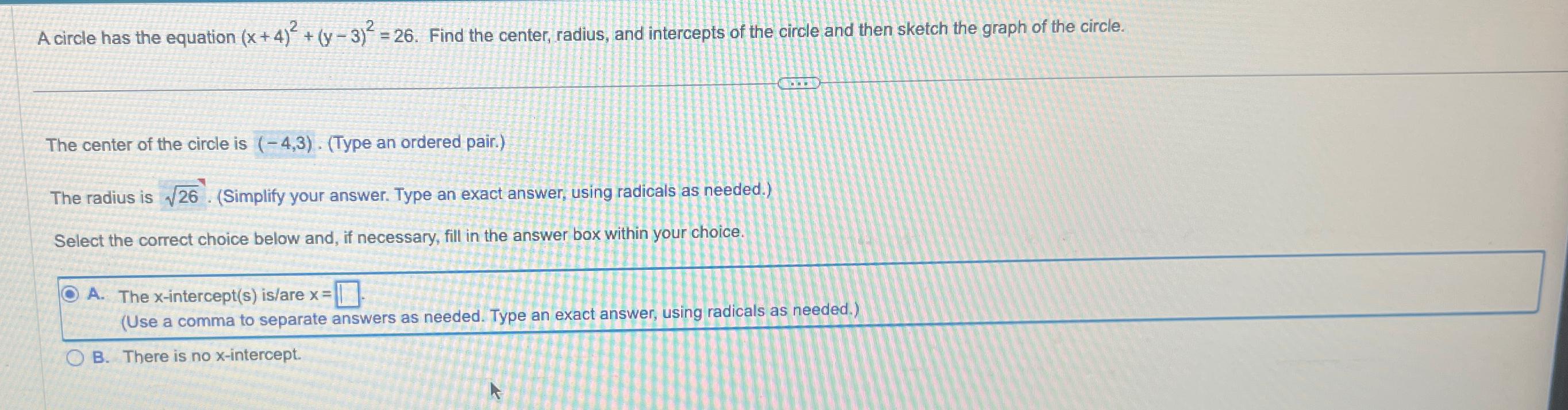 solved-a-circle-has-the-equation-x-4-2-y-3-2-26-find-the-chegg