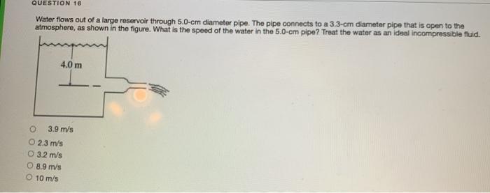 Solved QUESTION 18 Water flows out of a large reservoir | Chegg.com