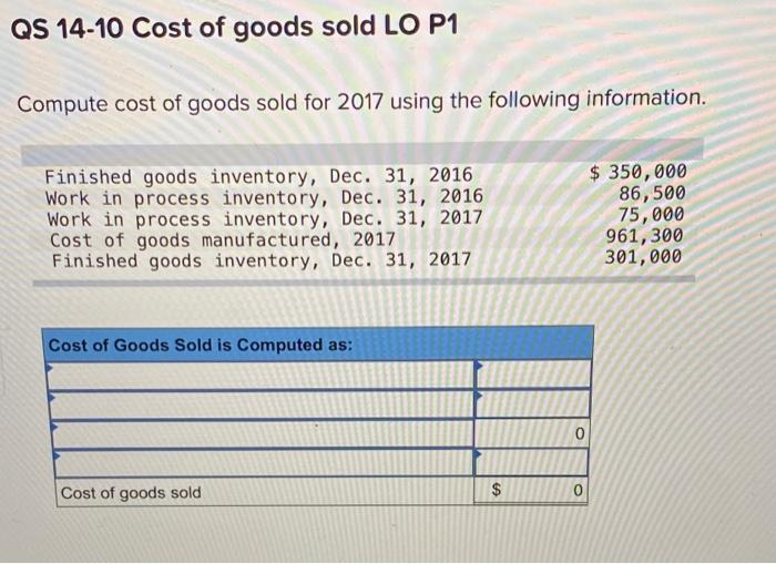 Solved QS 14-12 Direct materials used LO P2 Use the | Chegg.com