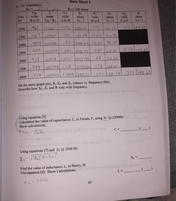 Data Sheet 1 A Ac Impedance R 25 7 Ohms Rs 10 Chegg Com