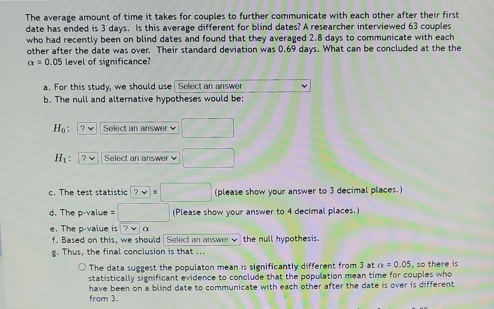 Solved The average amount of time it takes for couples to | Chegg.com