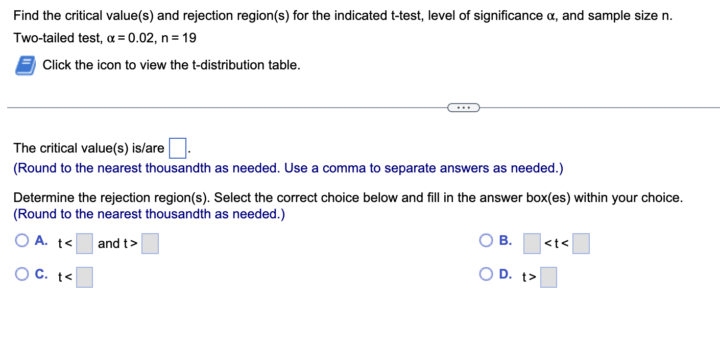 Solved Find the critical value(s) ﻿and rejection region(s) | Chegg.com