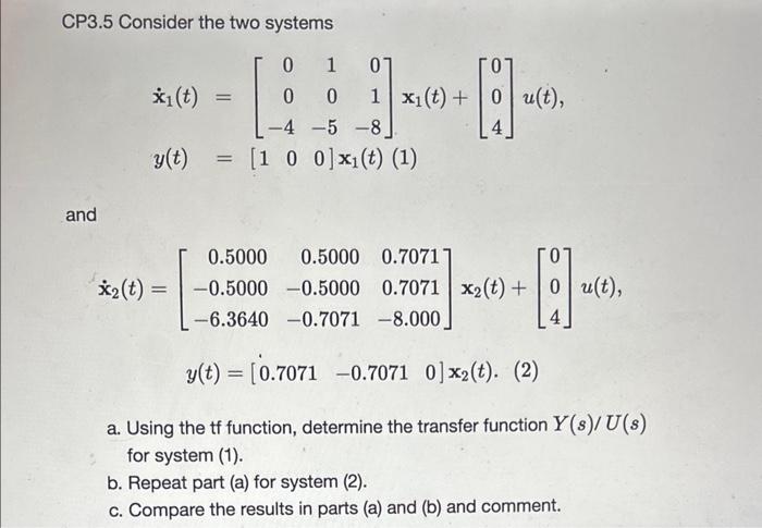 Solved CP3.5 Consider the two systems | Chegg.com