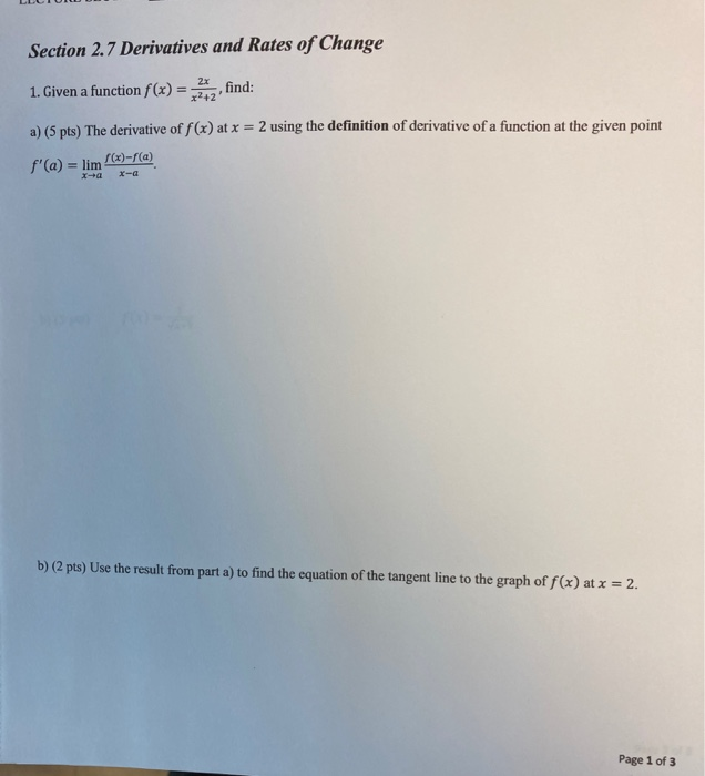 Solved Section 2.7 Derivatives and Rates of Change 1. Given | Chegg.com