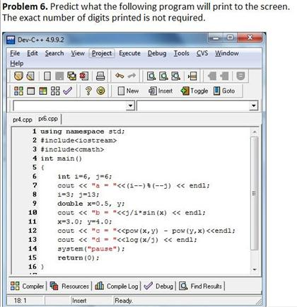 Solved Problem 1. Given the environment:double x=5.1;double | Chegg.com