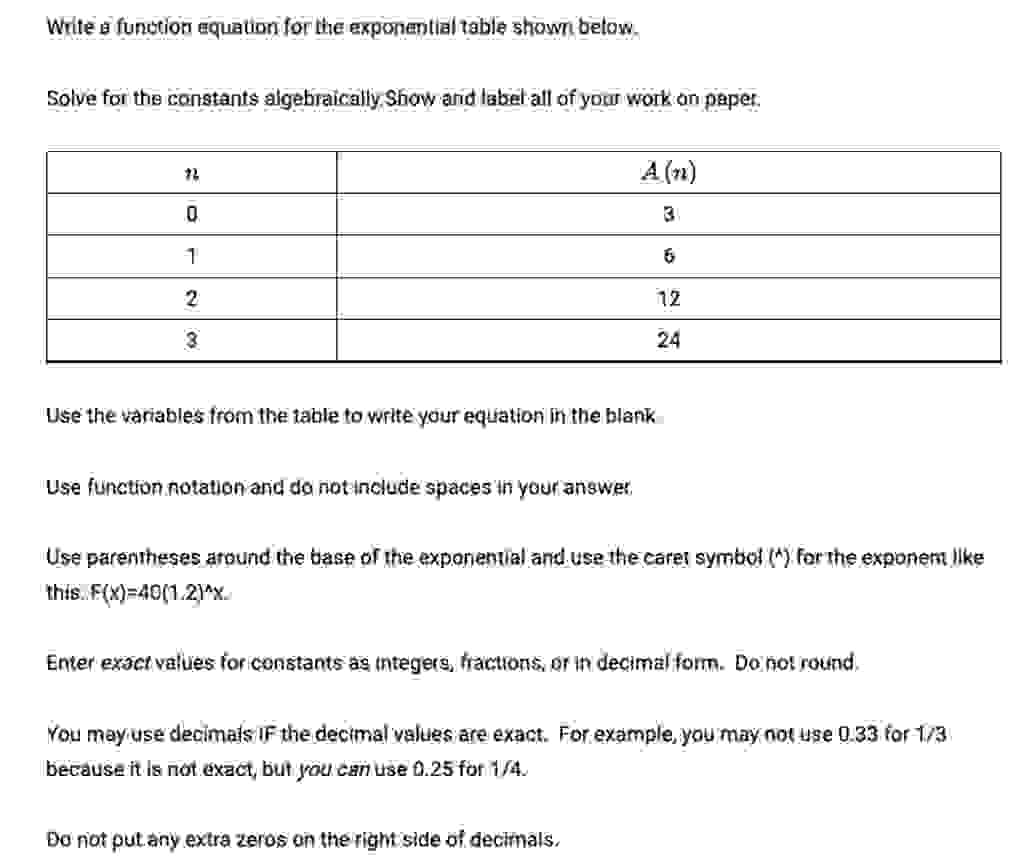 Solved Write b function equation for the exponential table | Chegg.com