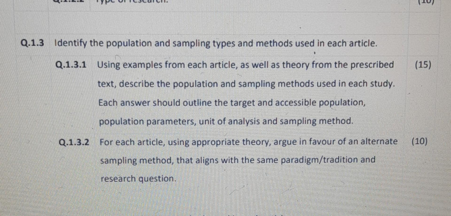 1.3 Identify the population and sampling types and | Chegg.com