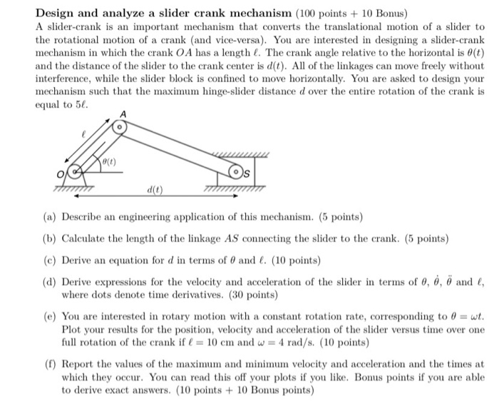 Solved Design And Analyze A Slider Crank Mechanism (100 | Chegg.com