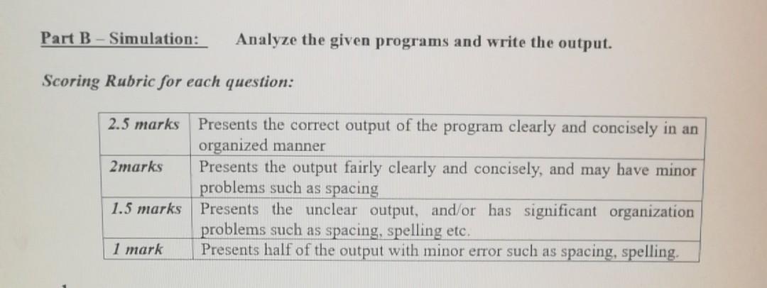 Solved Part B - Simulation: Analyze The Given Programs And | Chegg.com