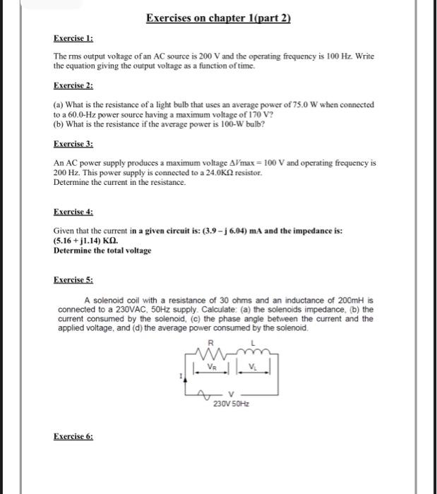 Solved Exercises on chapter 1(part 2) Exercise 1: The rms | Chegg.com