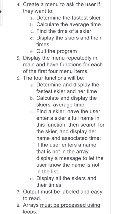 Solved 4. Create a menu to ask the user if they want to: | Chegg.com