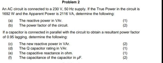 Solved Problem 2 An AC circuit is connected to a 230 V, 50 | Chegg.com