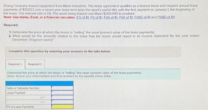 Solved Zhang Company leased equipment from Mann Industries. | Chegg.com