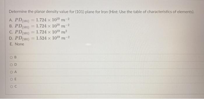 Solved Determine the planar density value for (101) plane | Chegg.com