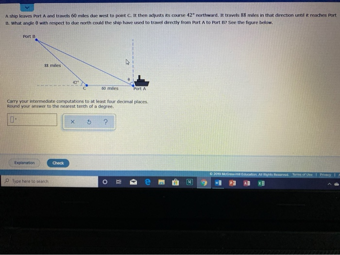 Solved A Ship Leaves Port A And Travels 60 Miles Due West To Chegg