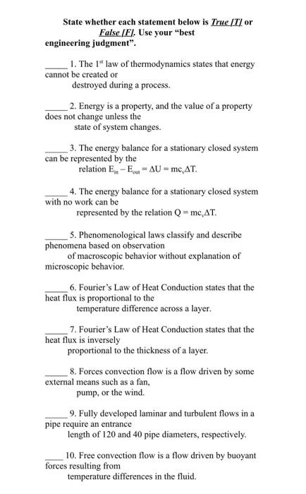 State whether each statement below is True [T] or | Chegg.com