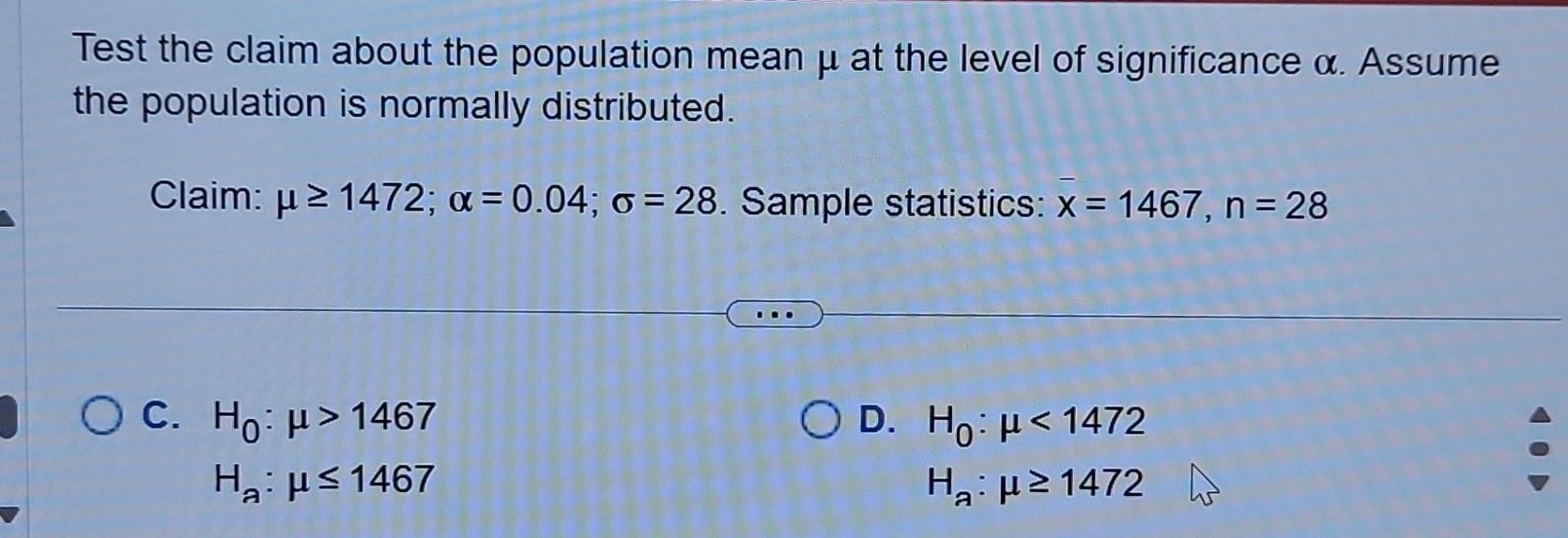 Solved Test the claim about the population mean μ at the | Chegg.com