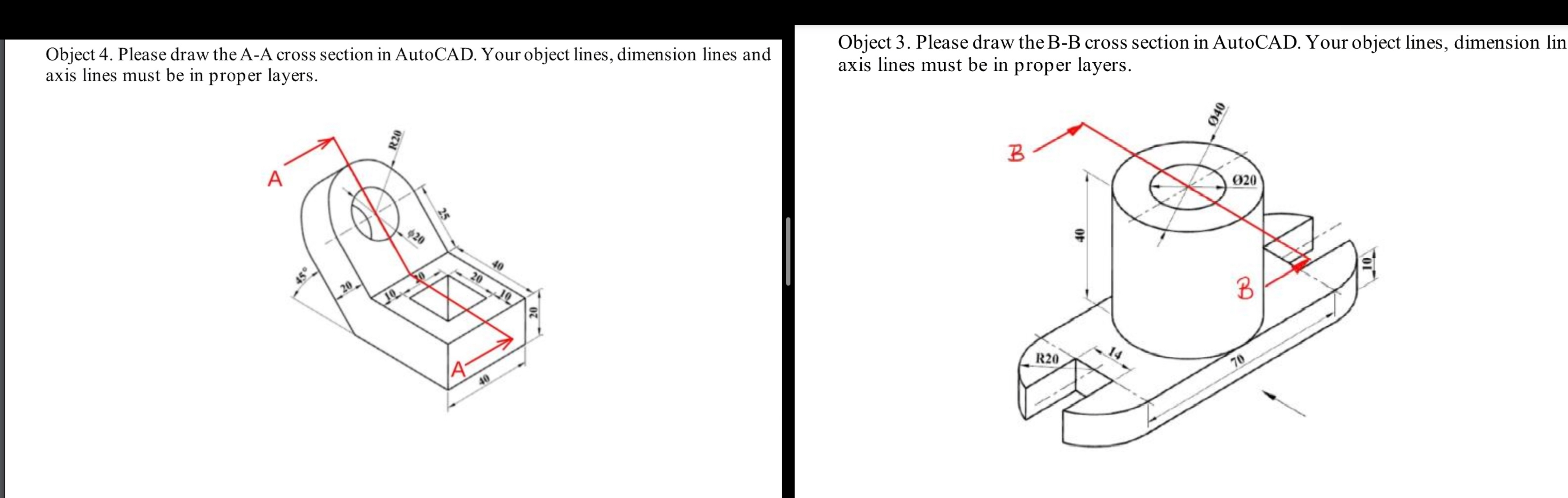 Solved Object 4. ﻿Please draw the A-A cross section in | Chegg.com