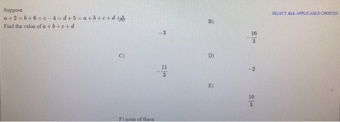 Solved SELECT ALL APPLICABLE CHOICES Suppose a +2 = | Chegg.com