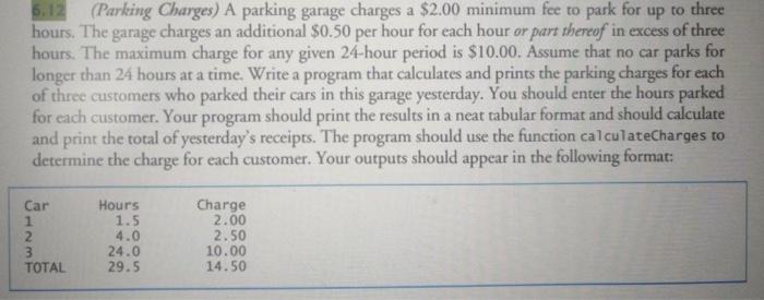 Solved 6.12 (Parking Charges) A parking garage charges a | Chegg.com