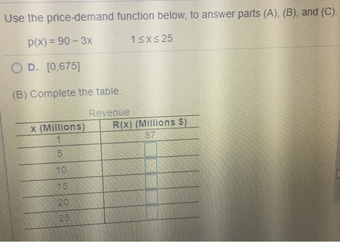 Solved Use the price-demand function below, to answer parts | Chegg.com
