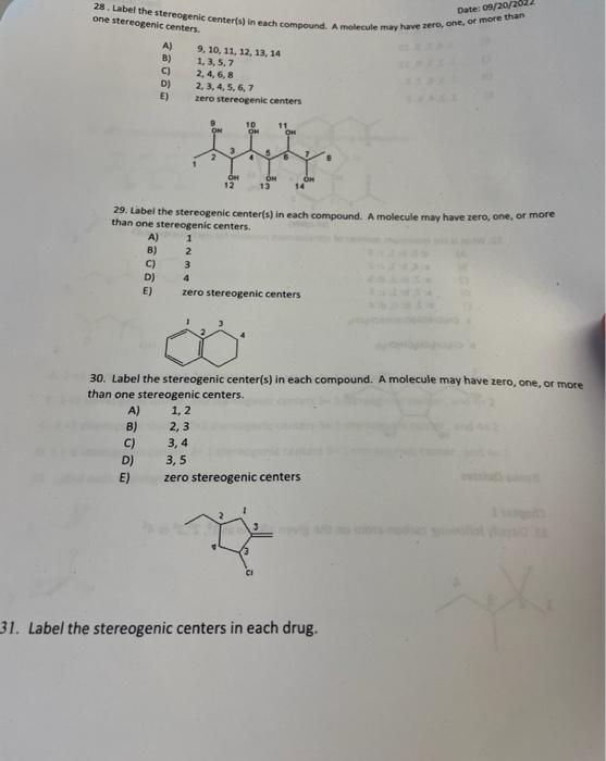 Solved 28 Label The Stereogenic Centers In Each Comp 9220