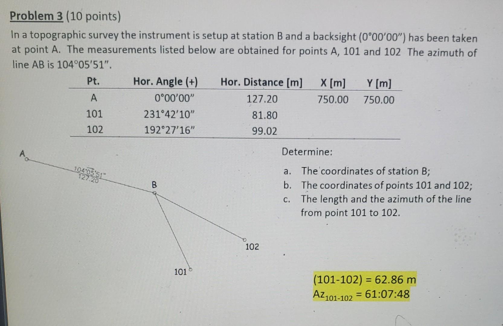 Topography Problem Math Solved Problem 3 (10 points) In a topographic survey the | Chegg.com