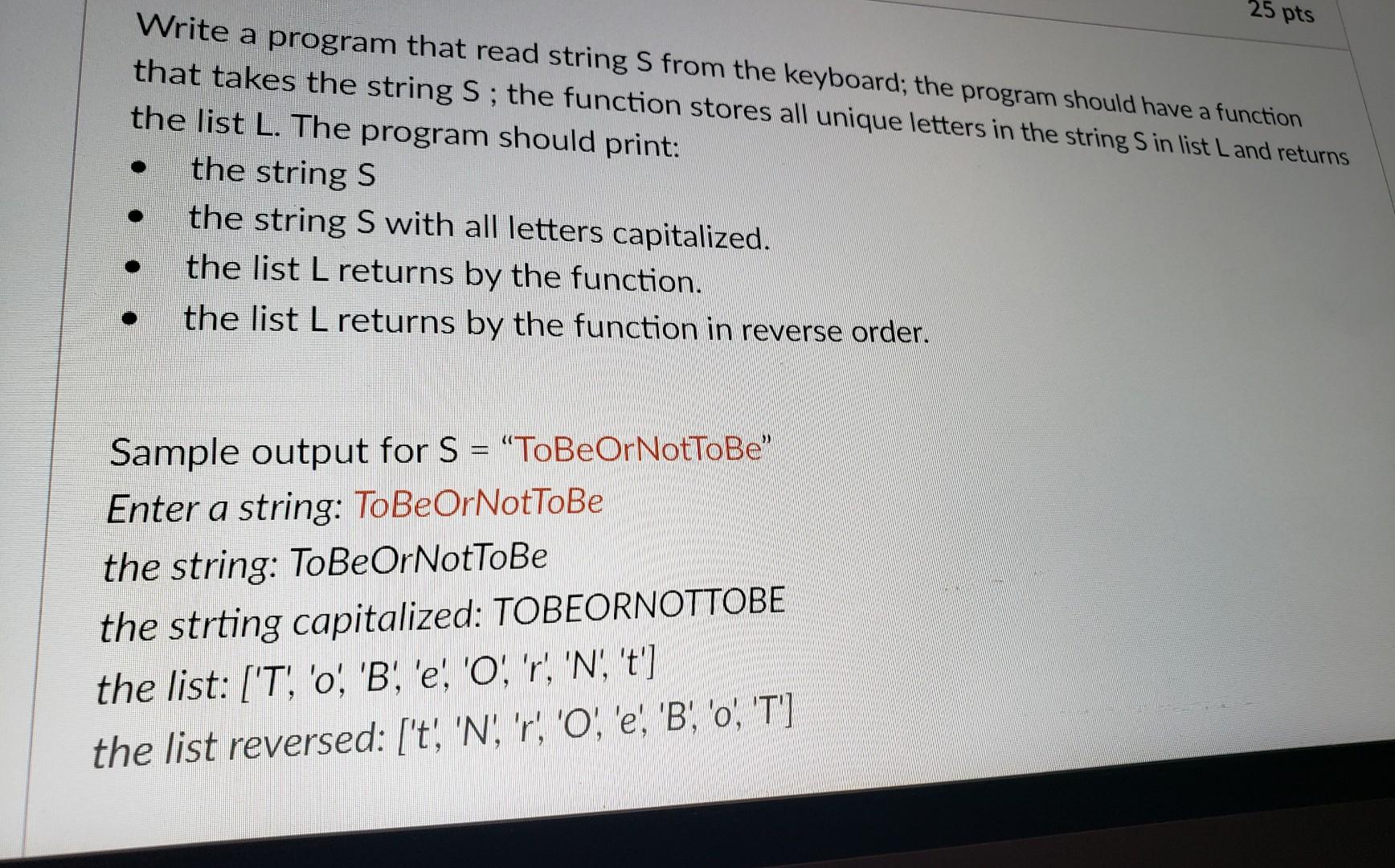 Solved 25 pts Write a program that read string S from the | Chegg.com