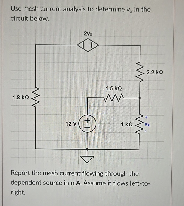 Solved Use mesh current analysis to determine vx ﻿in the | Chegg.com