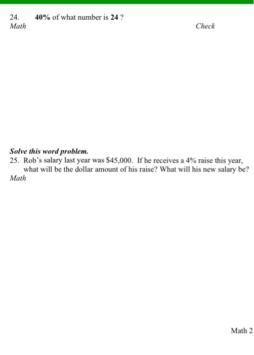 Word Problem Using 24 Solved 24. Math 40% of what number is 24? Check Solve this | Chegg.com