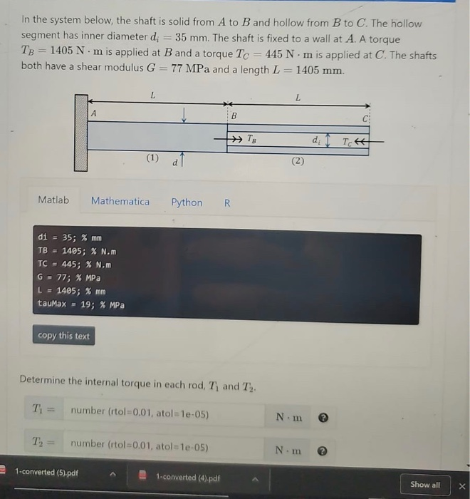 Solved In the system below, the shaft is solid from A to B | Chegg.com