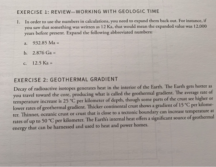 Solved EXERCISE 1: REVIEW-WORKING WITH GEOLOGIC TIME 1. In | Chegg.com