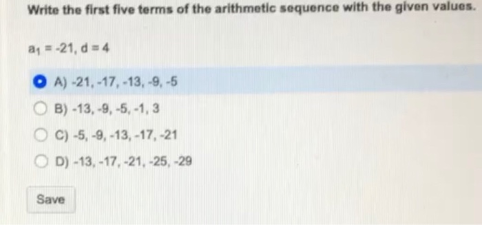 Solved Write the first five terms of the arithmetic sequence | Chegg.com