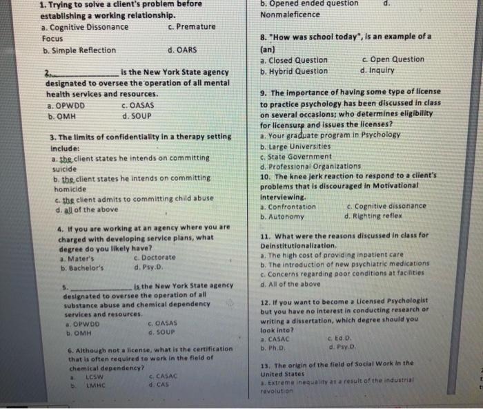 Solved d. b. Opened ended question Nonmaleficence 1. Trying