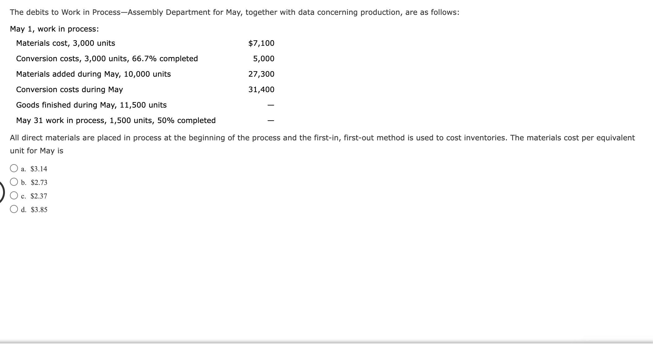 Solved The debits to Work in Process-Assembly Department for | Chegg.com