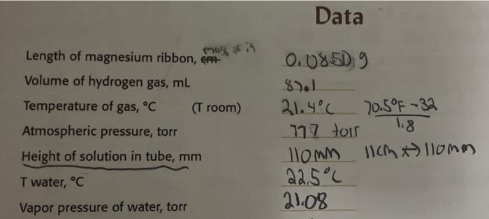 Solved 1 To determine the partial pressure of hydrogen gas | Chegg.com