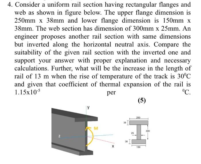 Solved 4. Consider a uniform rail section having rectangular | Chegg.com