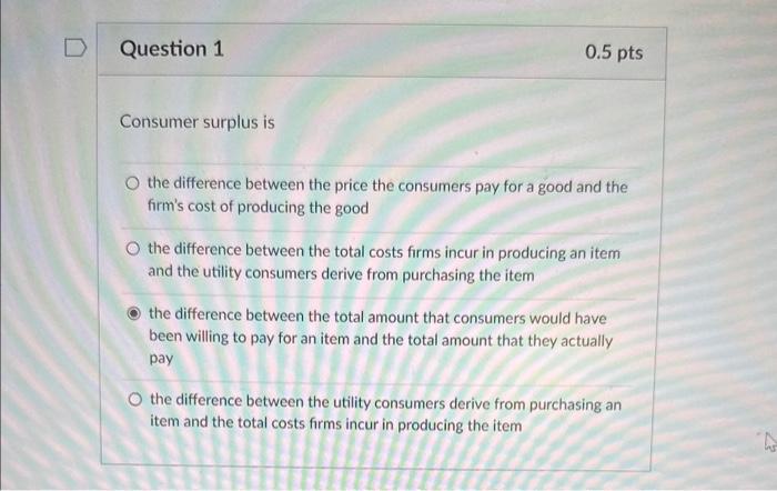 Solved Consumer surplus is the difference between the price | Chegg.com