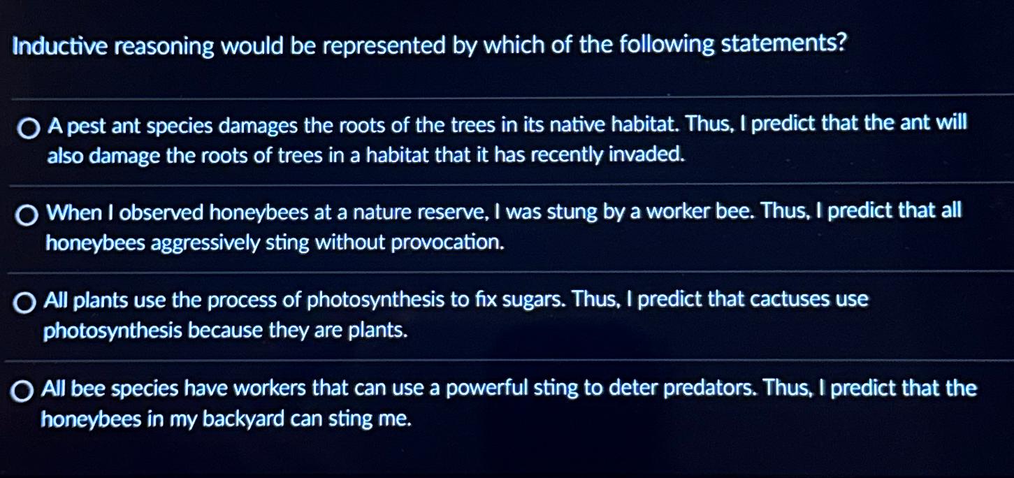 Solved Inductive Reasoning Would Be Represented By Which Of | Chegg.com