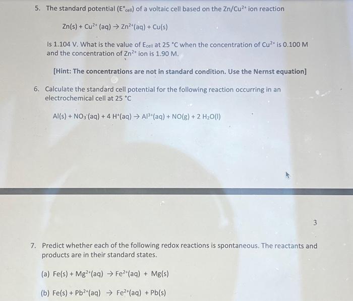 Solved Zn S Cu2 Aq →zn2 Aq Cu S Is 1 104 V What Is The